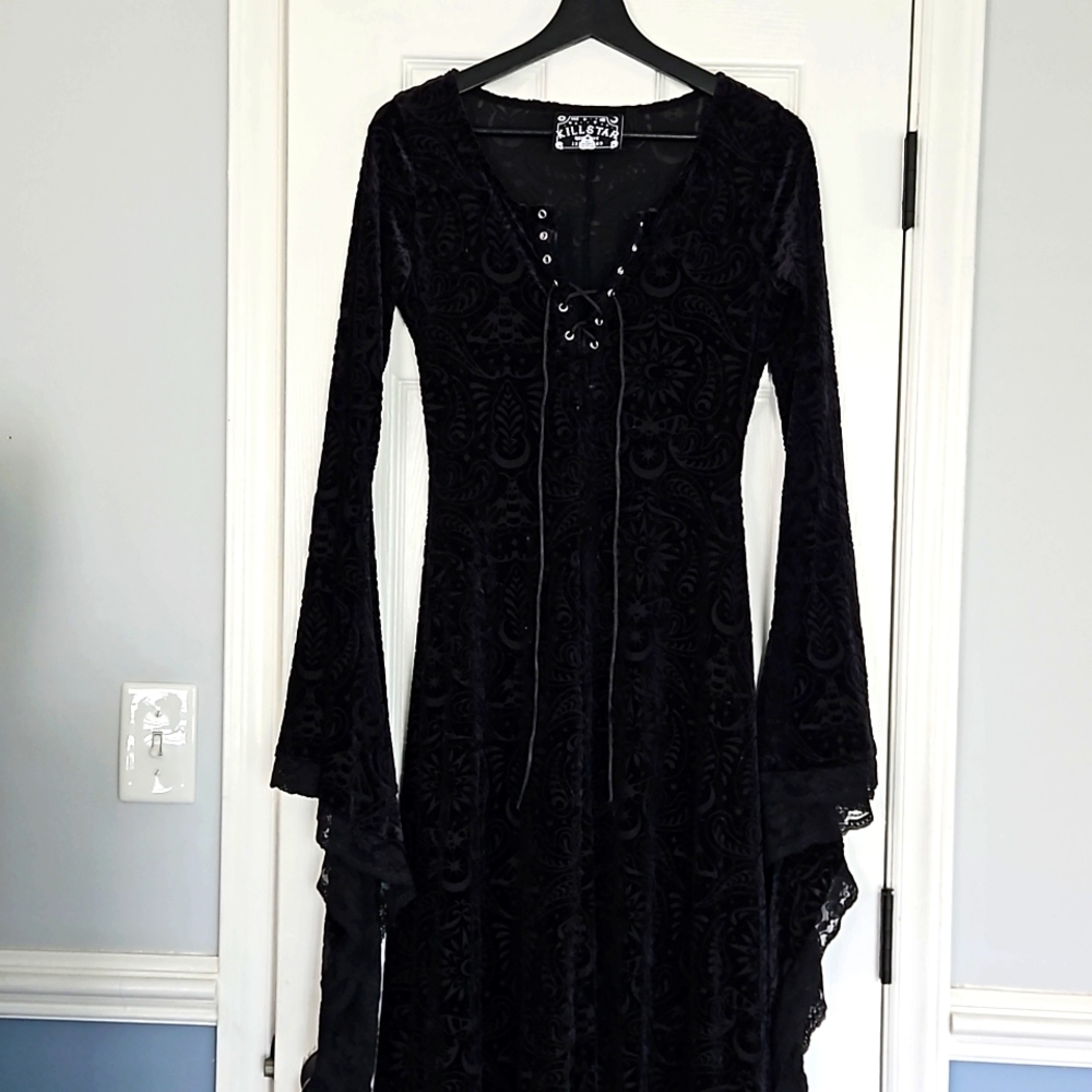 Killstar black velvet pattern dress